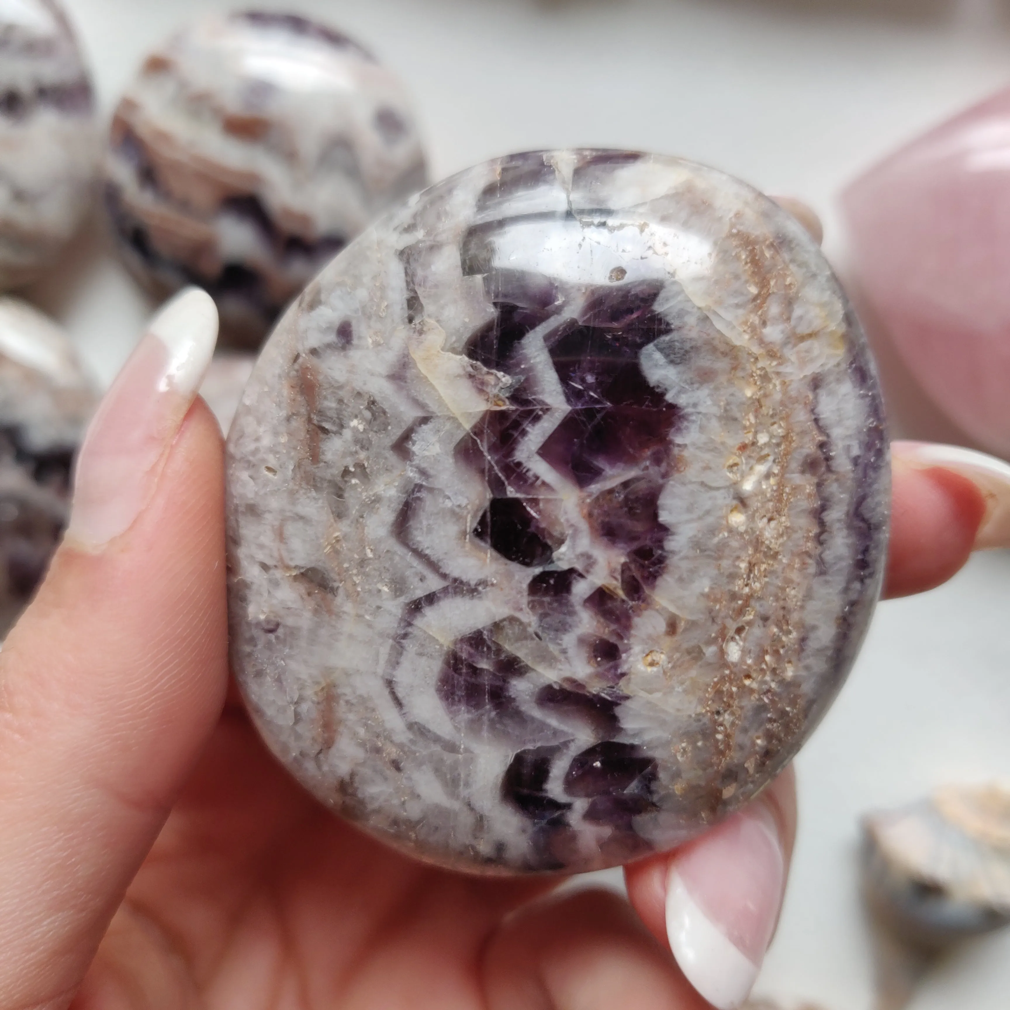 Chevron Amethyst Palm Stone (#12)