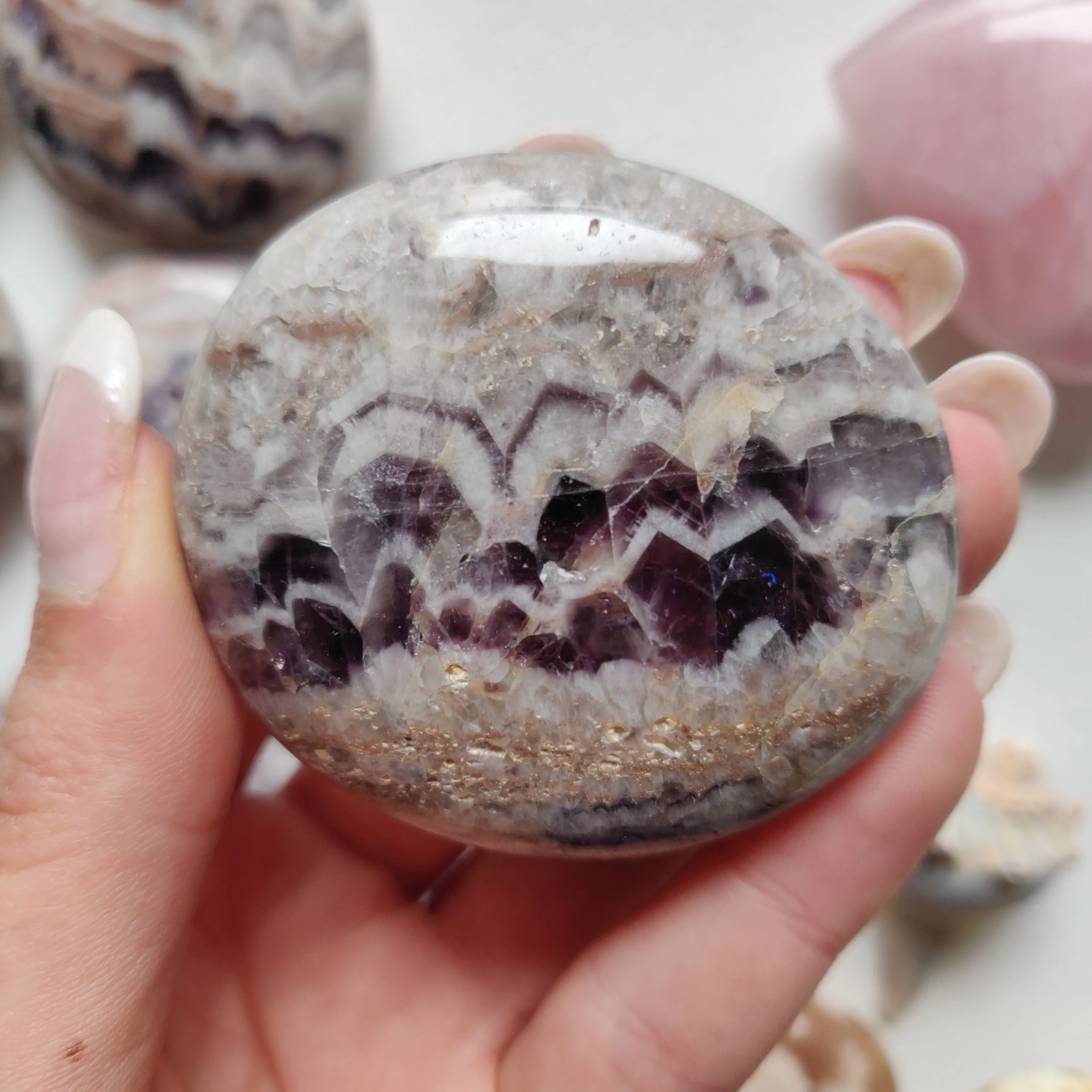 Chevron Amethyst Palm Stone (#12)