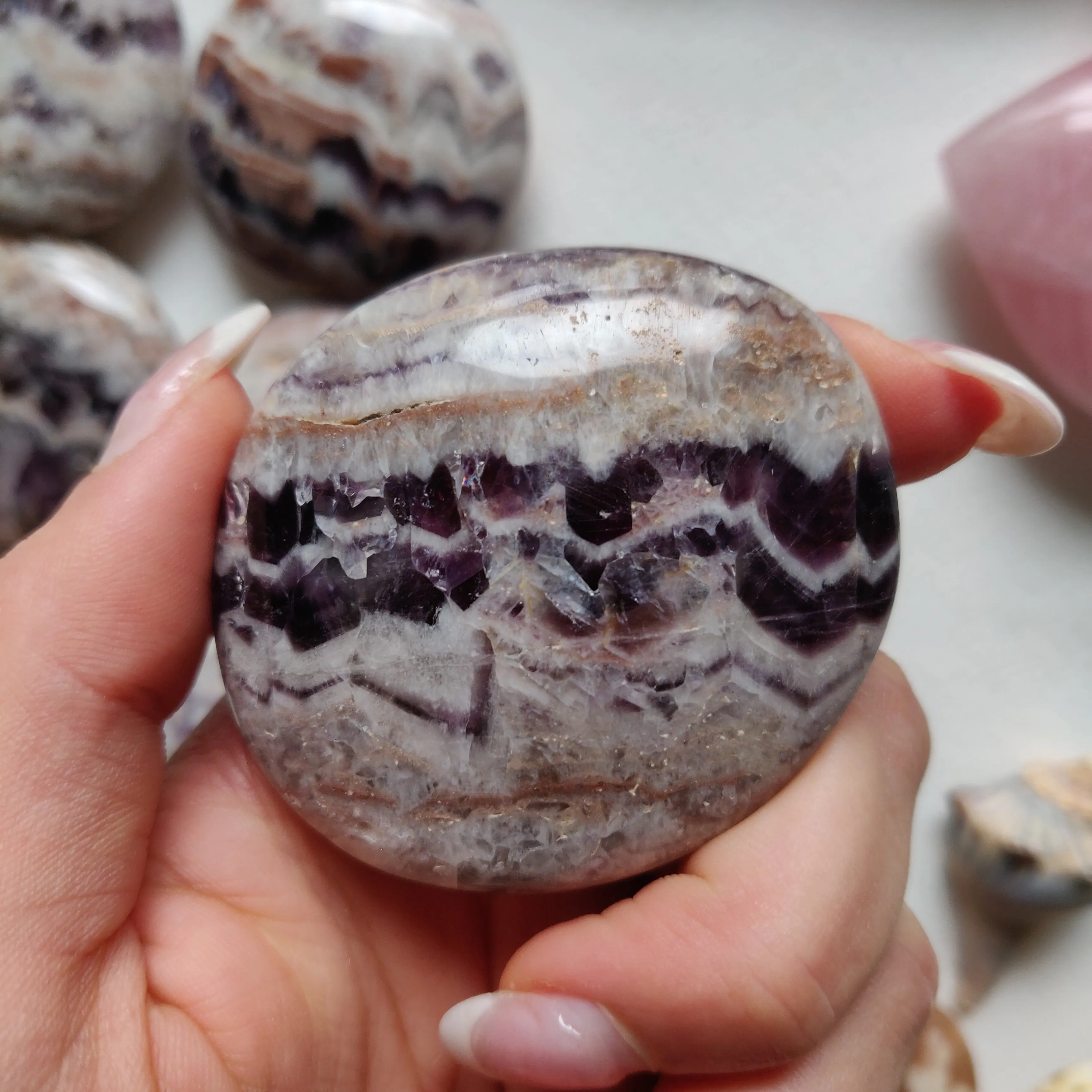 Chevron Amethyst Palm Stone (#12)