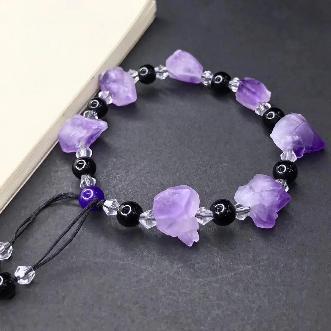 Chunky Amethyst& Obsidian Bracelet