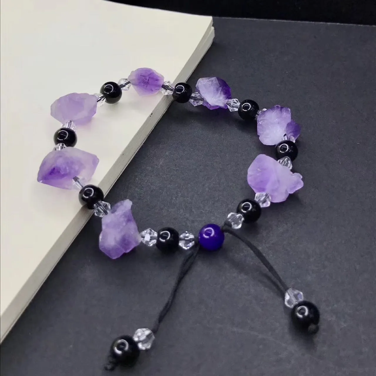 Chunky Amethyst& Obsidian Bracelet