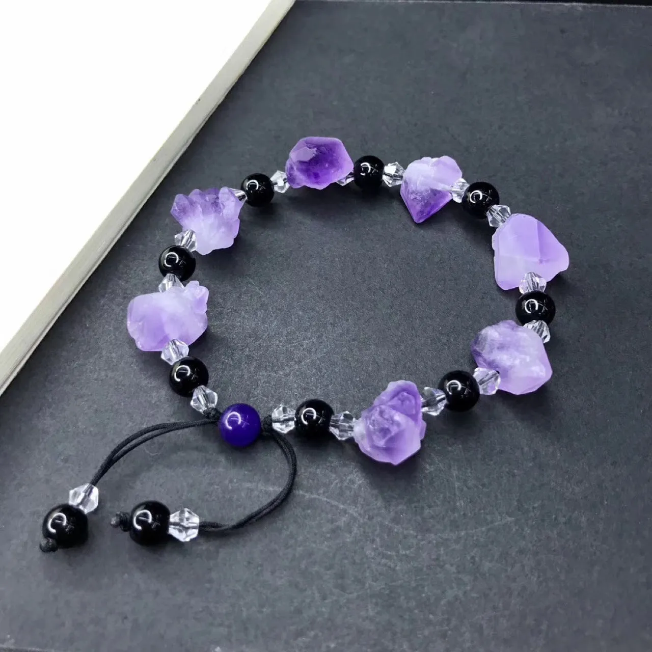 Chunky Amethyst& Obsidian Bracelet