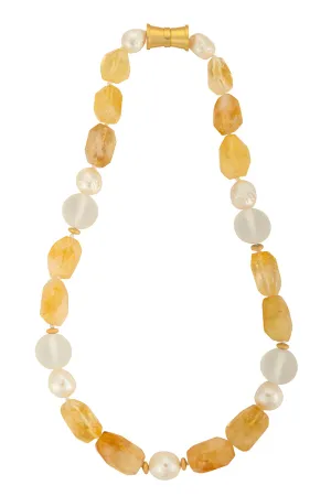 Citrine, frosted glass, and Edison pearl necklace