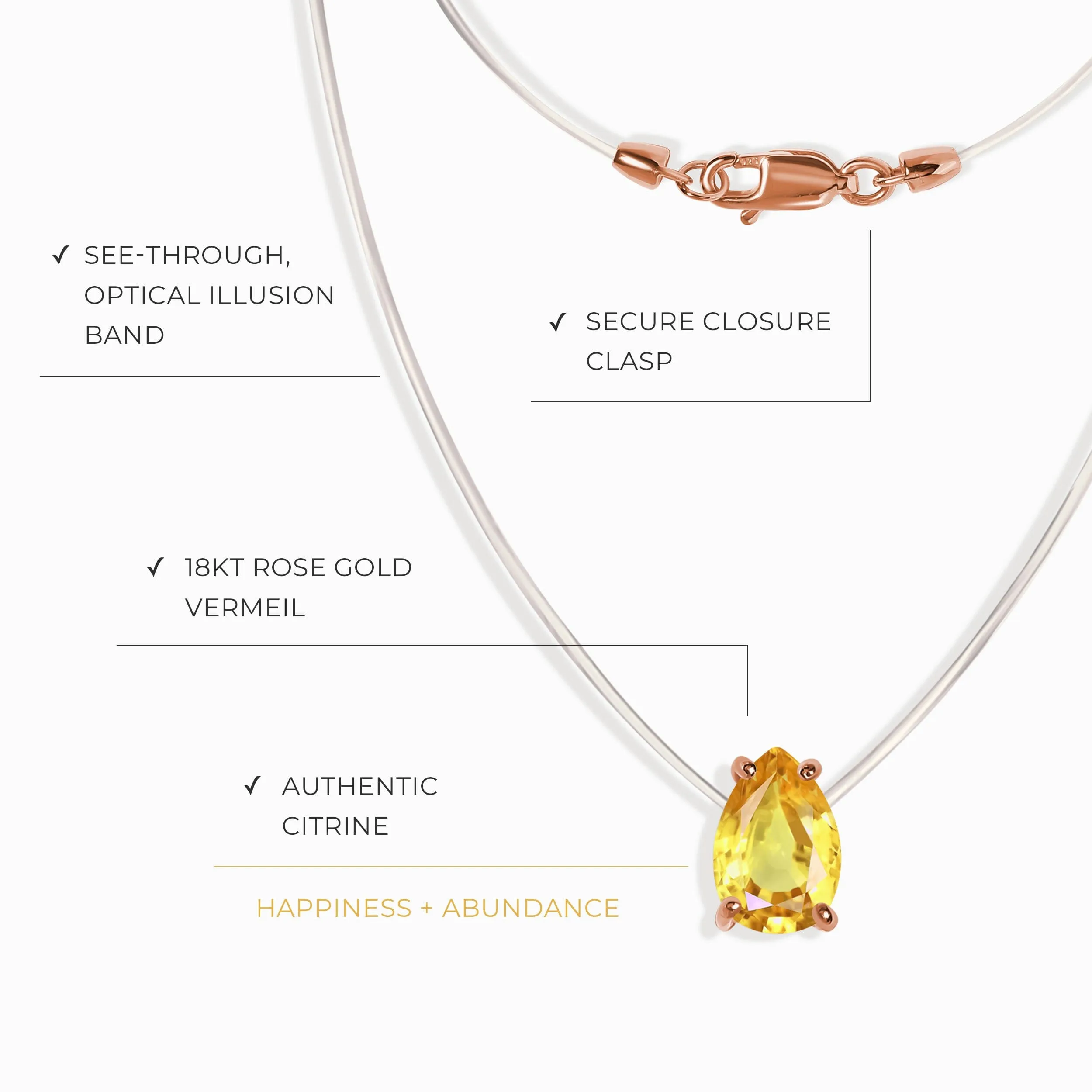 Citrine Necklace Floating Sway - November Birthstone