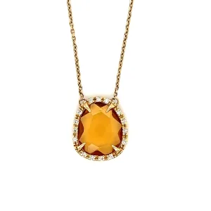 Citrine Necklace with Fifteen Diamonds in 14K Yellow Gold with Diamonds