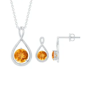 Citrine Solitaire Pendant and Earring Set with Infinity Design