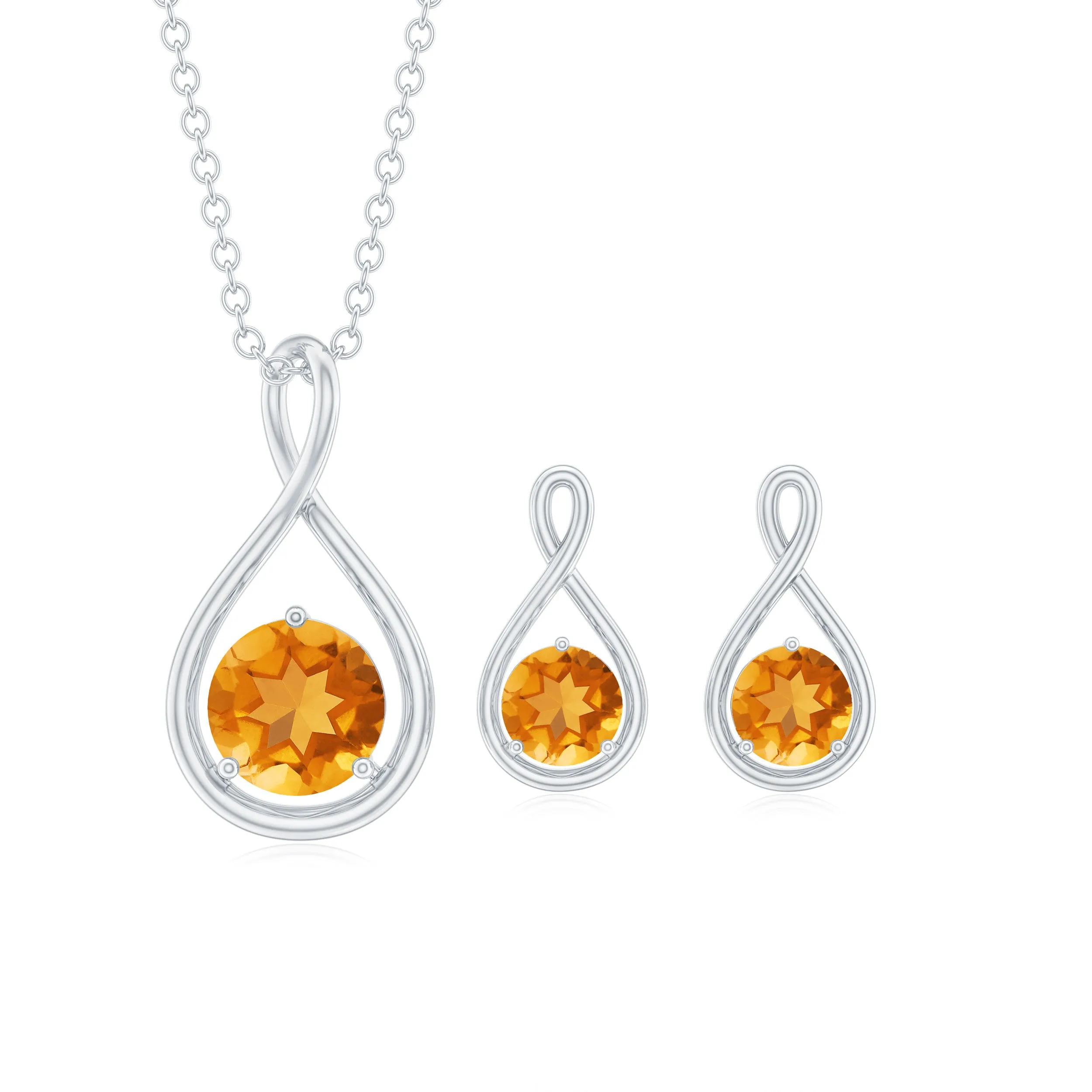 Citrine Solitaire Pendant and Earring Set with Infinity Design