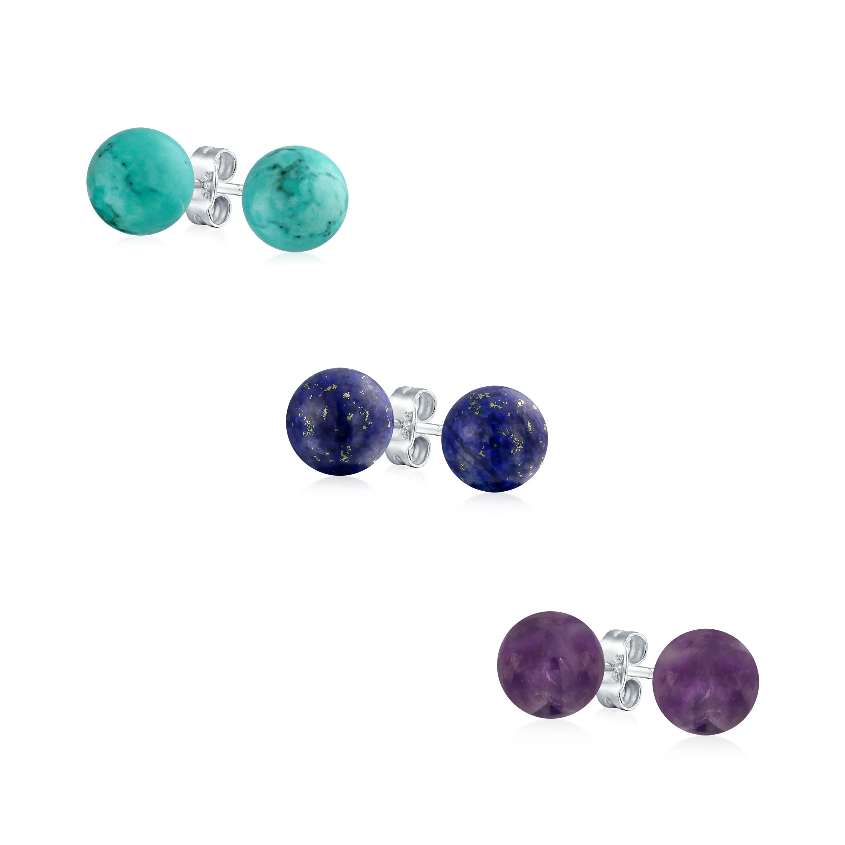 Classic Gemstone Ball Stud Earrings .925 Sterling Silver Birthstone Color Option