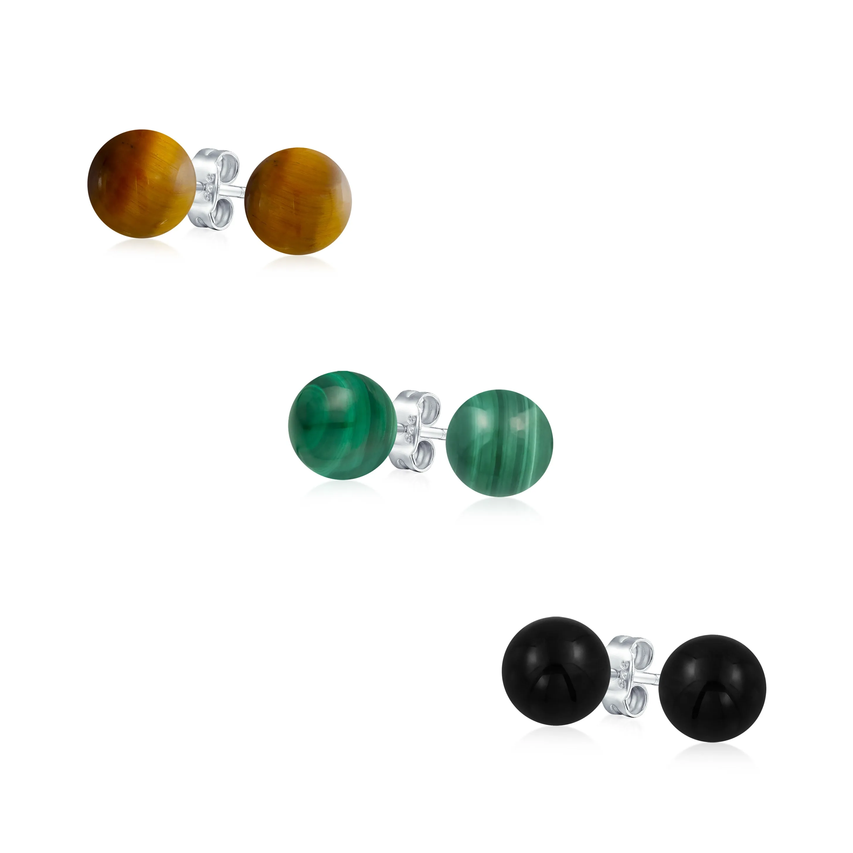 Classic Gemstone Ball Stud Earrings .925 Sterling Silver Birthstone Color Option