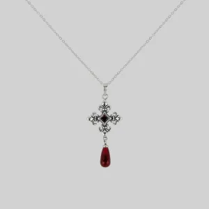 CRIMSON. Fleur de Lis Garnet Collar - Silver