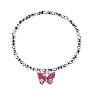 Crystal Butterfly Beaded Stretch Bracelet - Pink