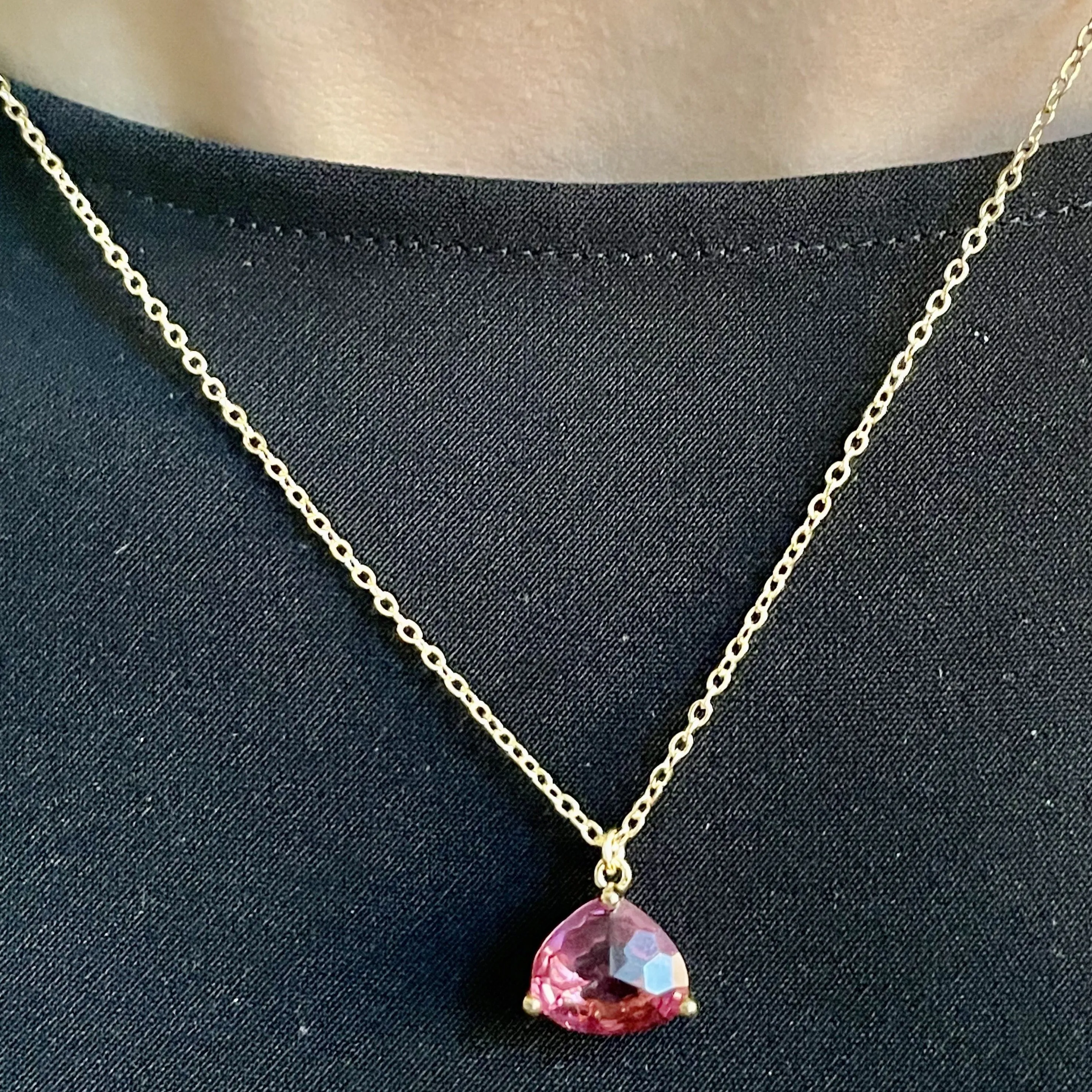 Crystal Drop Necklace-Garnet/Gold