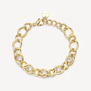 Cubic Zirconia Chain Bracelet in Gold Plated Stainless Steel