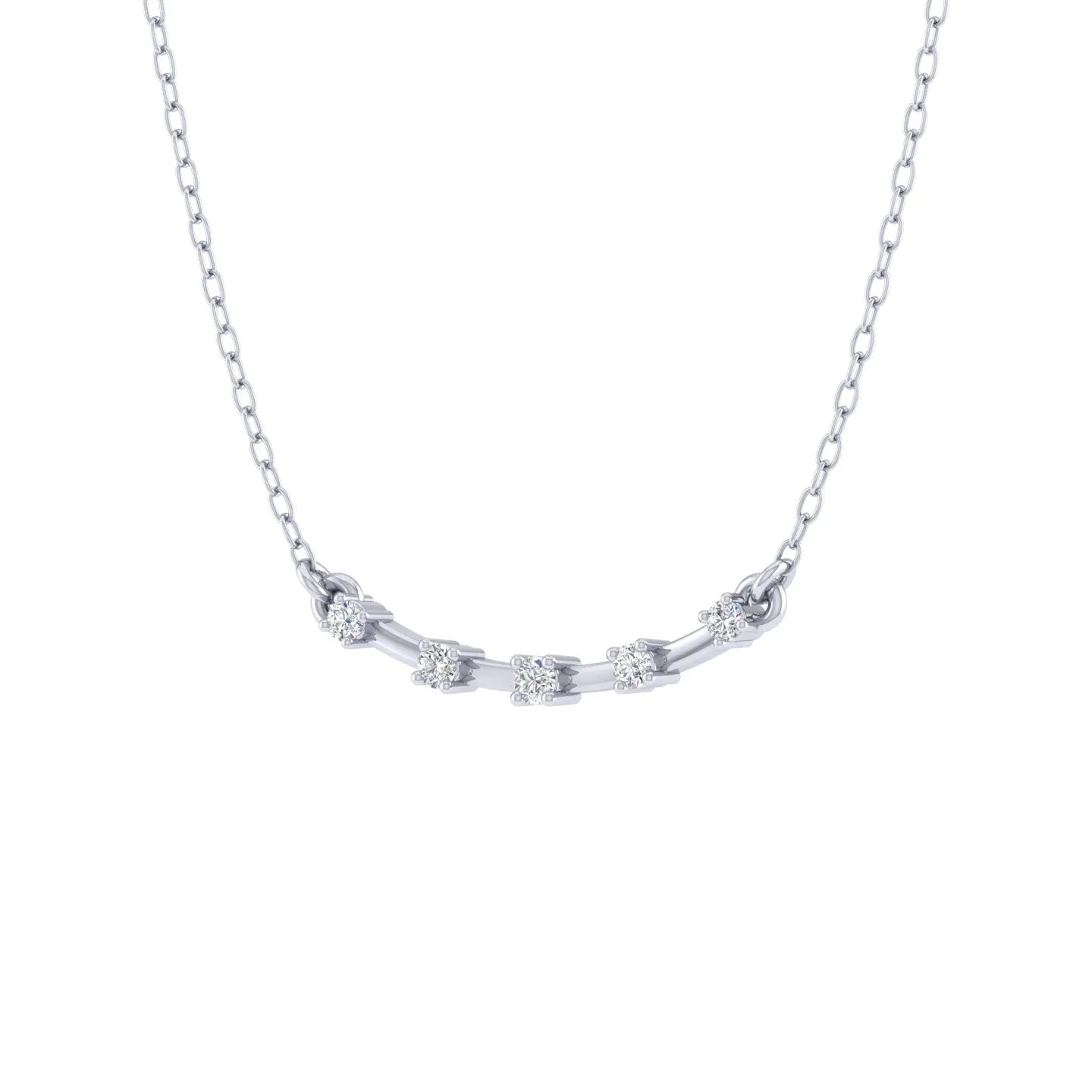 Curved Sideways Bar 1/20 Cttw Natural Diamond Pendant Necklace set in 925 Sterling Silver