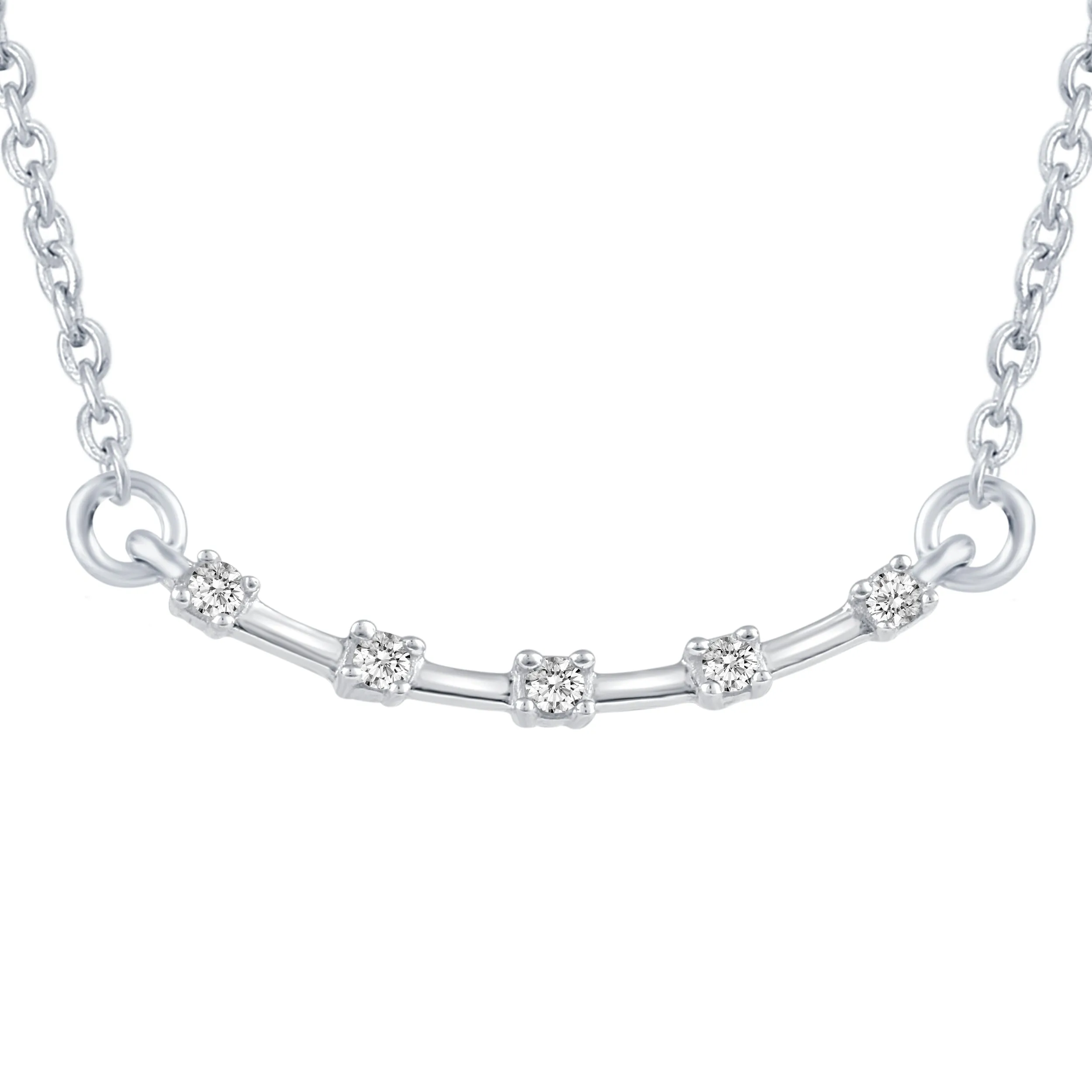 Curved Sideways Bar 1/20 Cttw Natural Diamond Pendant Necklace set in 925 Sterling Silver