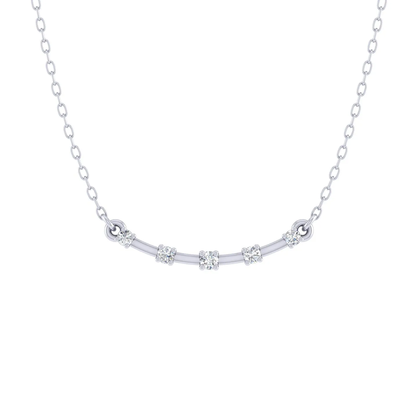 Curved Sideways Bar 1/20 Cttw Natural Diamond Pendant Necklace set in 925 Sterling Silver