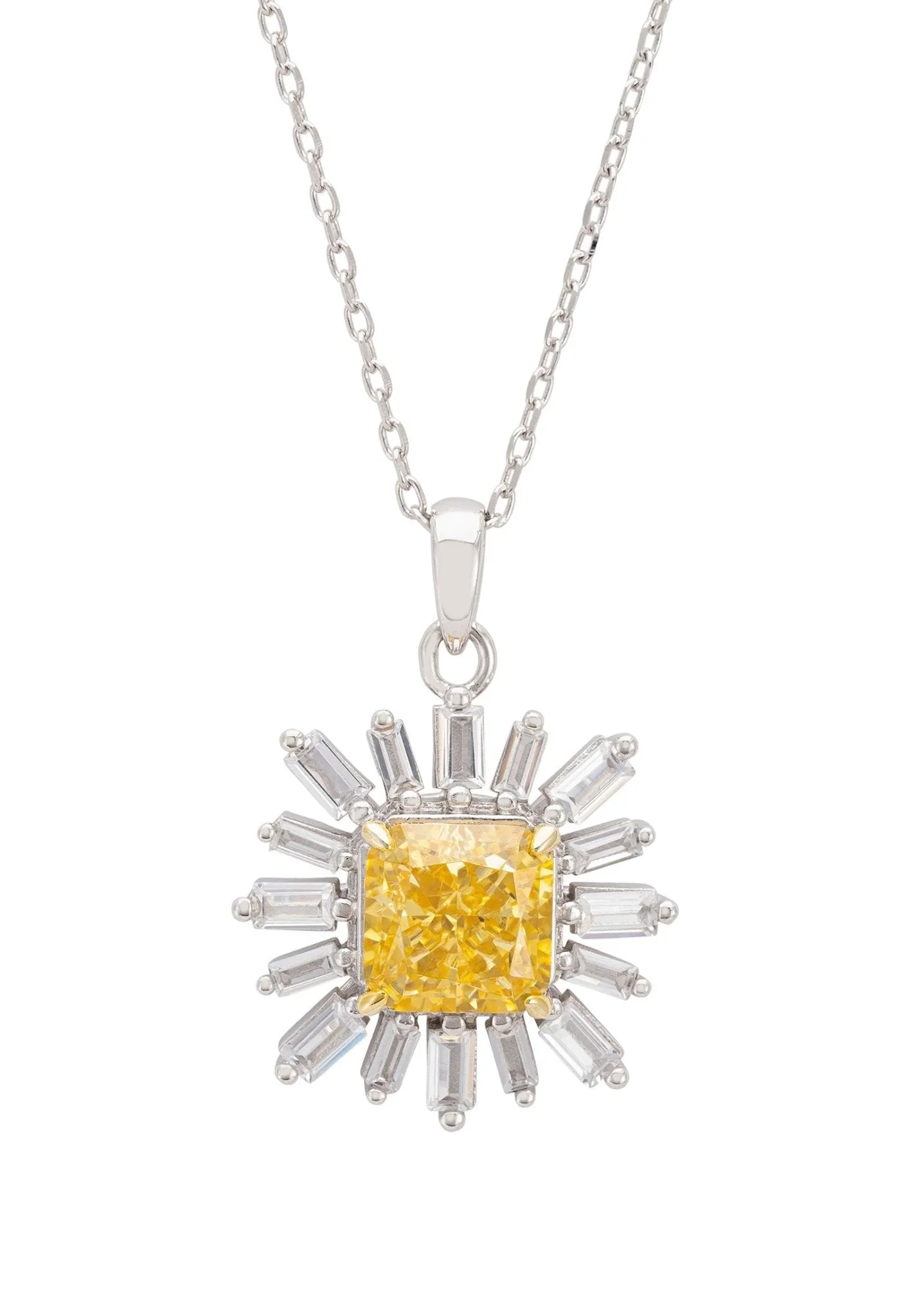 Daisy Flower Pendant Necklace Silver Citrine