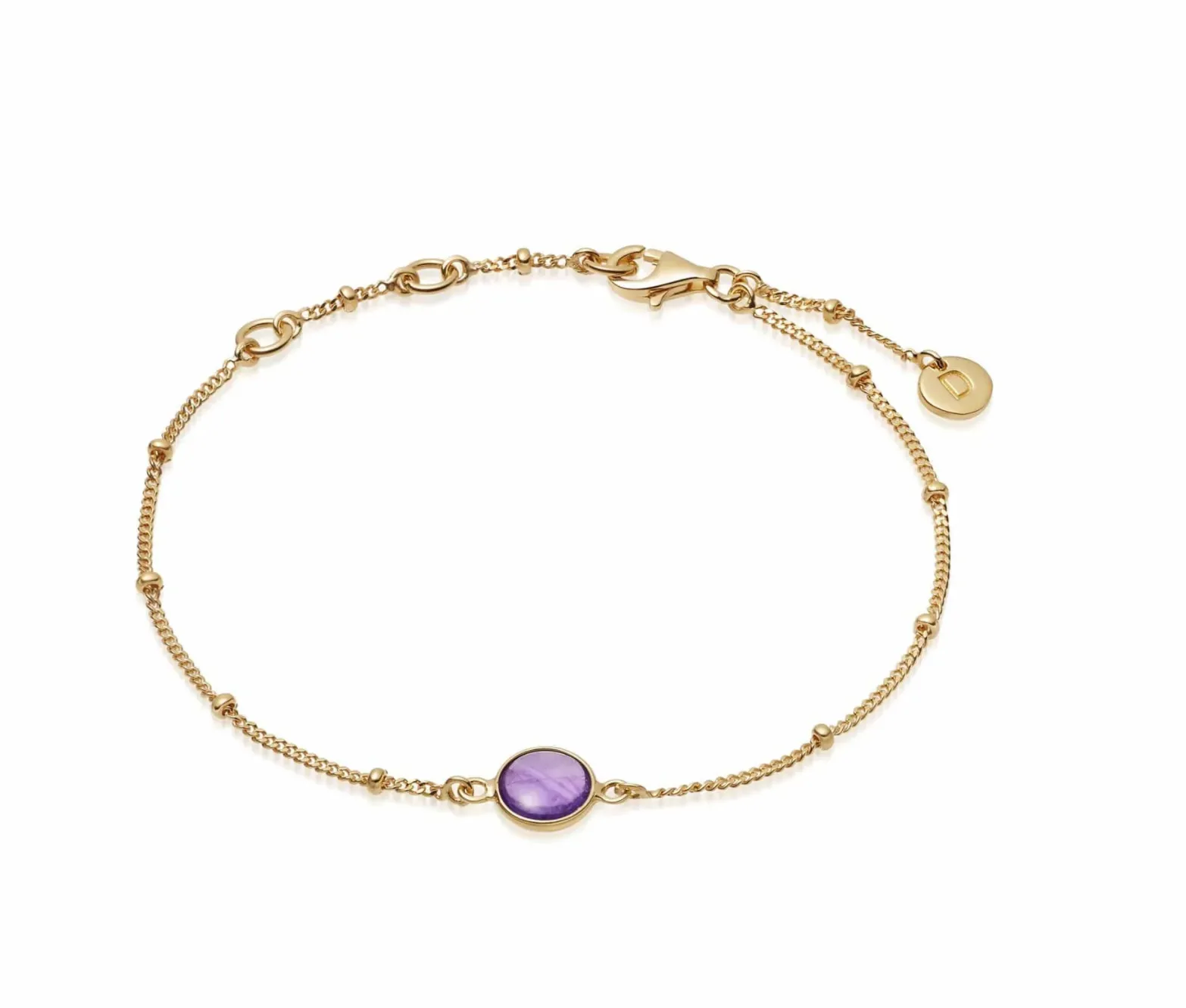 Daisy London Amethyst Healing Stone Bobble Bracelet 18Ct Gold Plate HBR1002