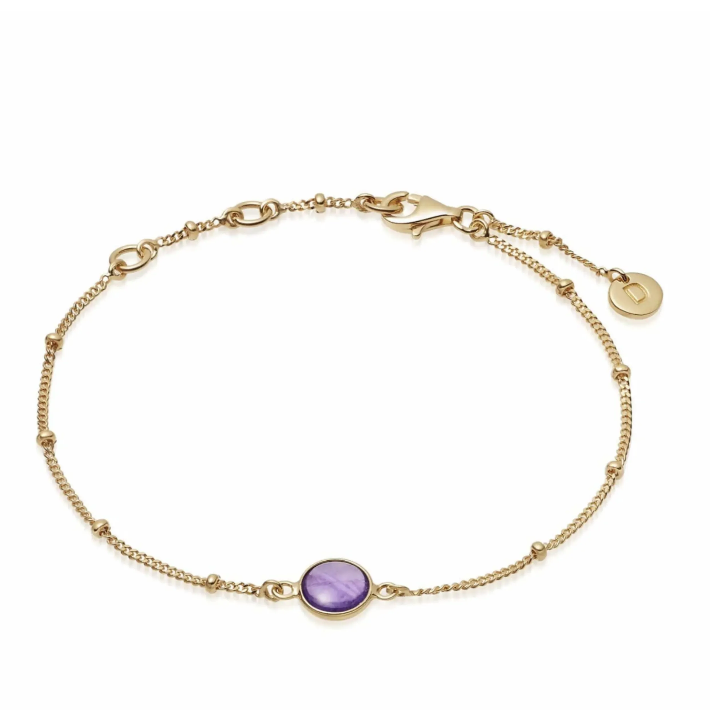 Daisy London Amethyst Healing Stone Bobble Bracelet 18Ct Gold Plate HBR1002