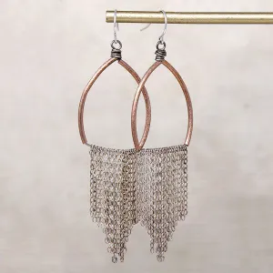 Dancing Queen Brass & Silver Fringe Earrings by Brin