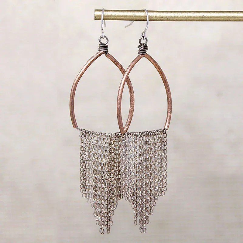 Dancing Queen Brass & Silver Fringe Earrings by Brin