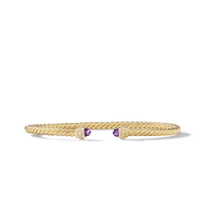 David Yurman Classic Cablespira Bracelet in 18K Yellow Gold with Amethyst and Diamonds, 3mm