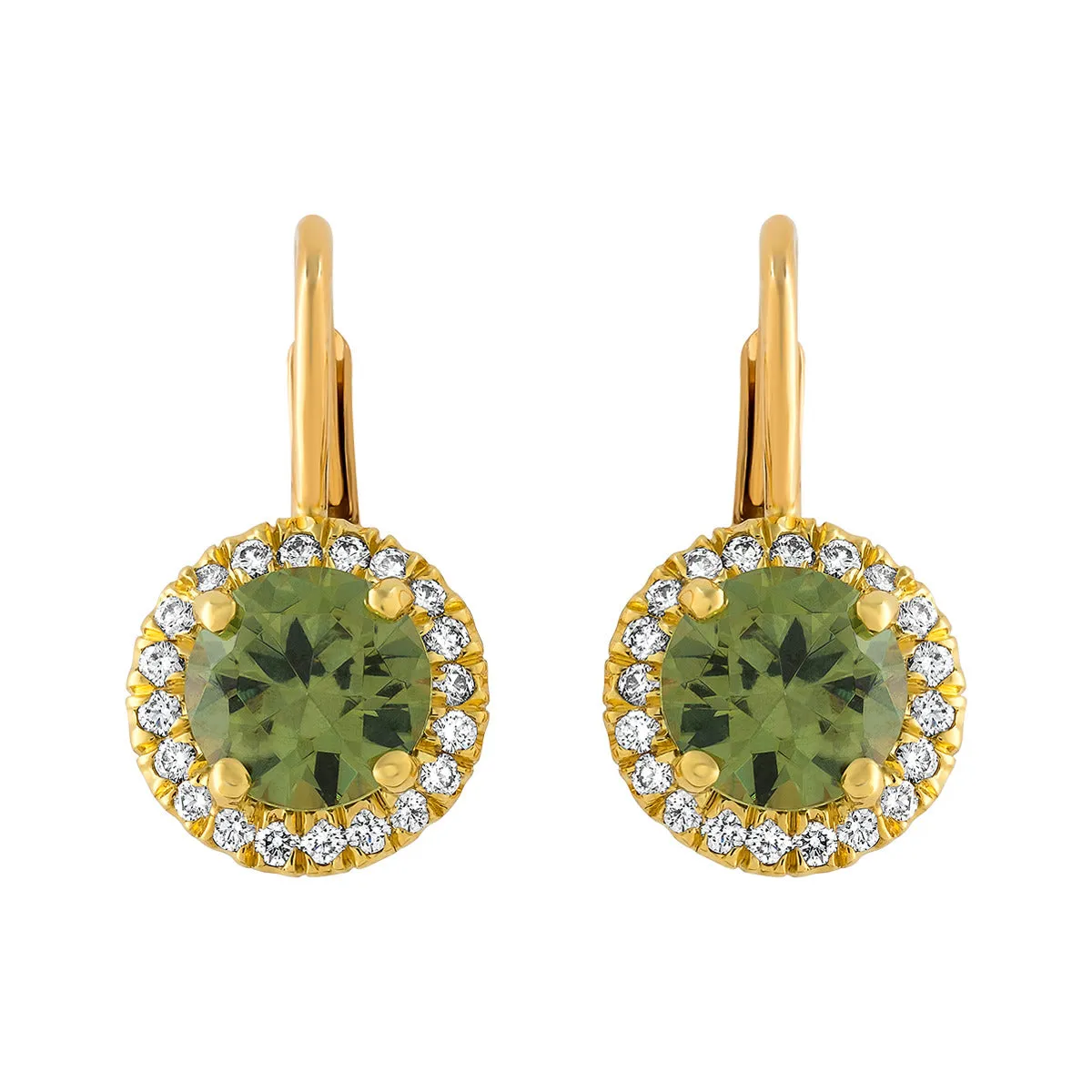 Demantoid Garnet and Diamond Halo Drop Earrings