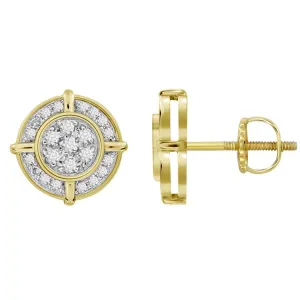 Diamond Round Cluster Mens Stud Earrings 10k Yellow Gold Screw Back