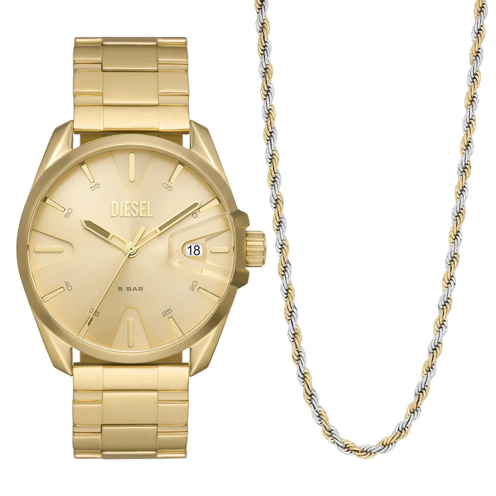 Diesel DZ2163SET MS9 Gold Tone Mens Watch with Necklace