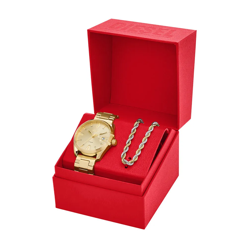 Diesel DZ2163SET MS9 Gold Tone Mens Watch with Necklace