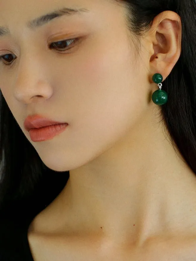 Double Natural Stone Ball Earrings