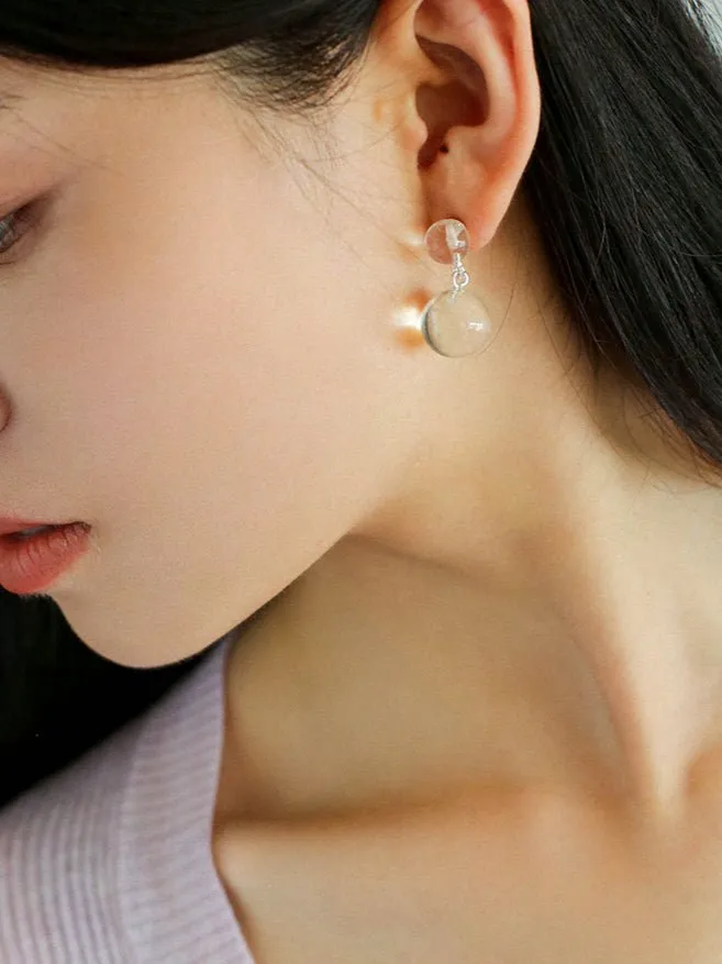 Double Natural Stone Ball Earrings