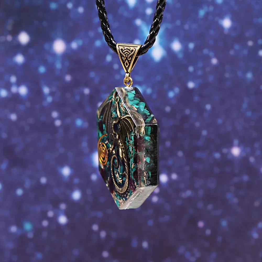 Dragon Orgone Energy Necklace with Malachite & Garnet Healing Crystals