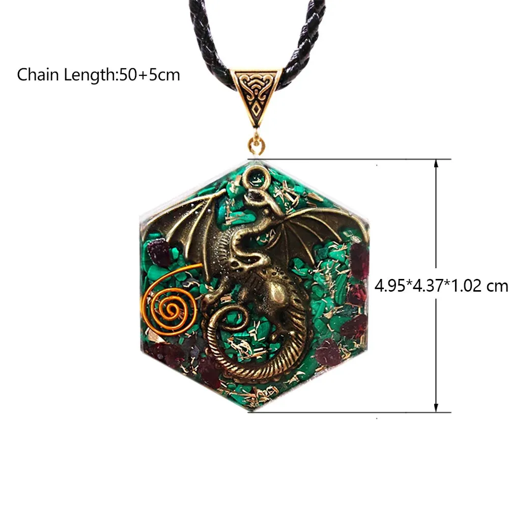 Dragon Orgone Energy Necklace with Malachite & Garnet Healing Crystals