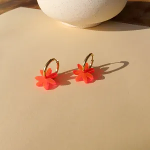 Earrings - Neon Orange Margerite Dots Hoops