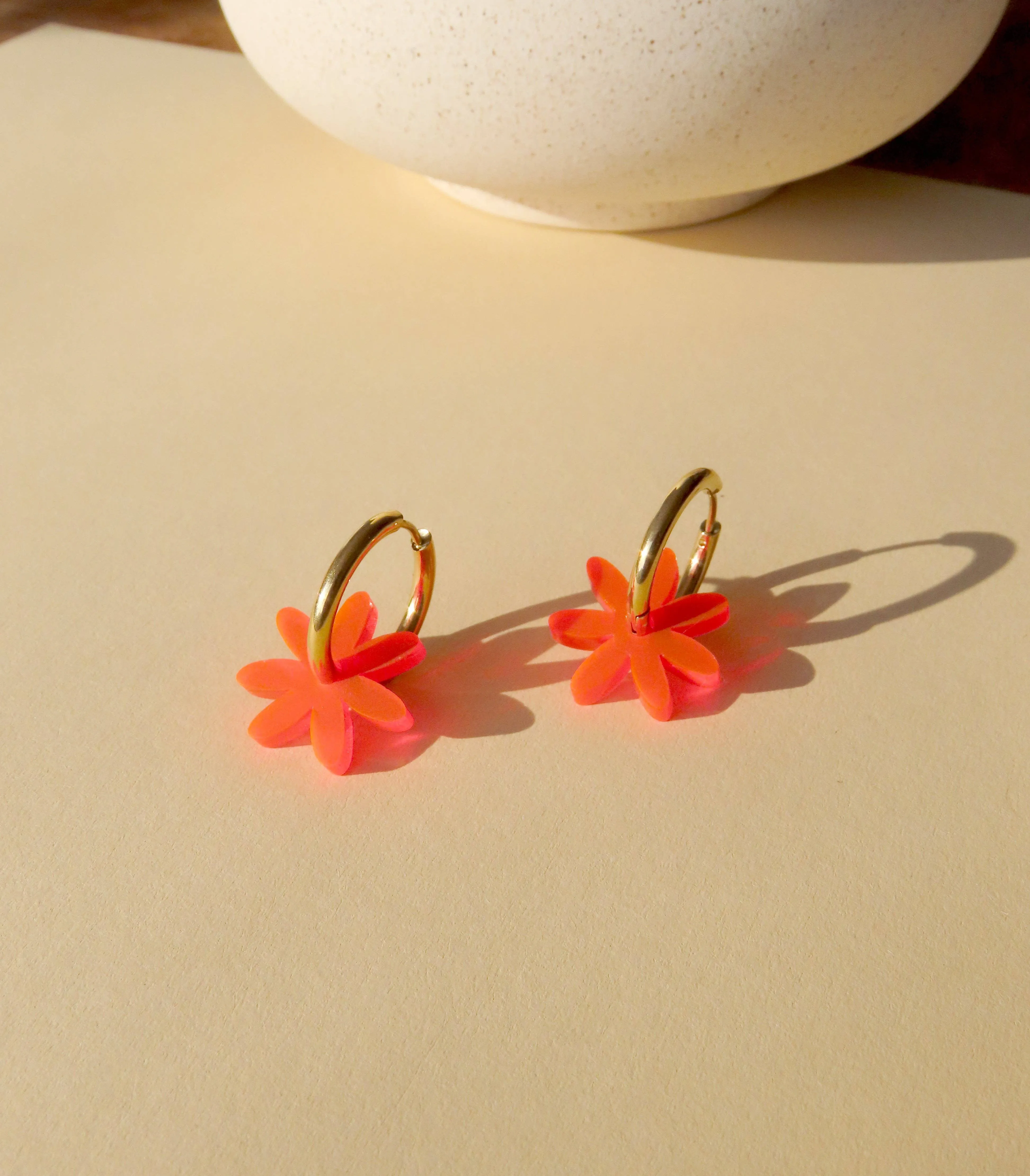 Earrings - Neon Orange Margerite Dots Hoops