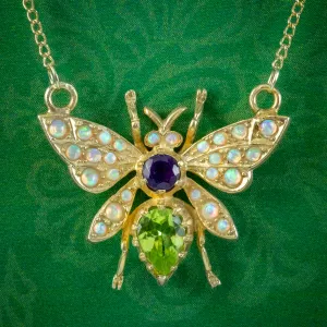 Edwardian Suffragette Style Bee Necklace Peridot Opal Amethyst