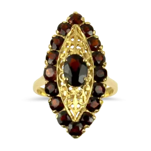 Estate 18k Yellow Gold Navette Garnet Ring