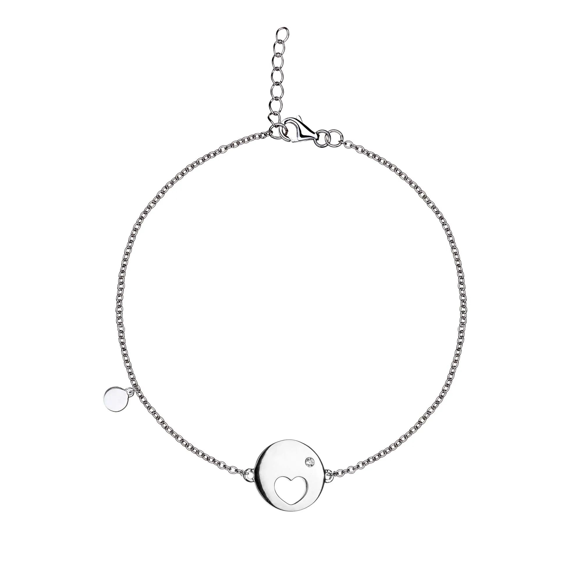 Eudora - Heart Disc Charm - Sterling Silver Bracelet