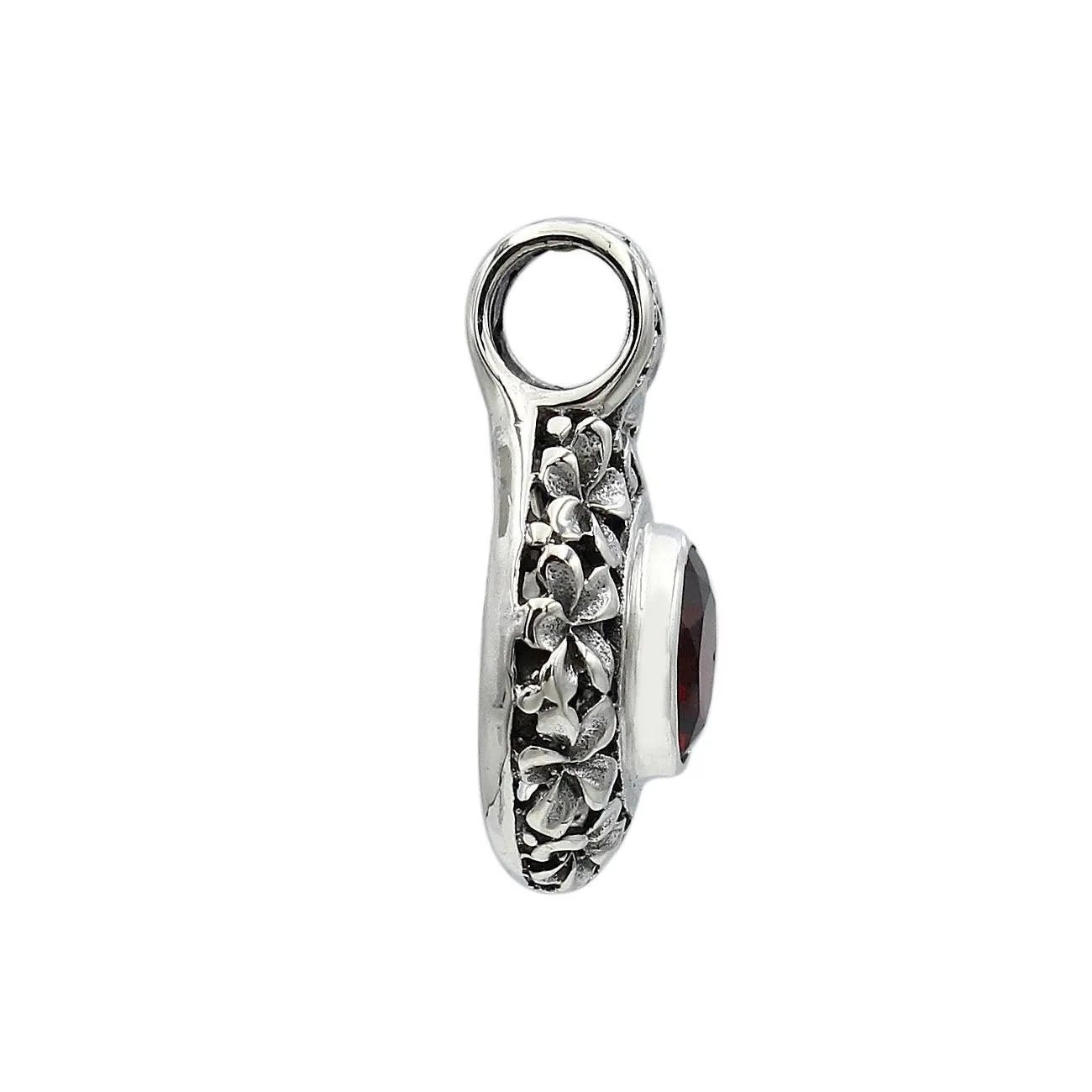 Floral RED GARNET Gemstone Slider Pendant Necklace in 925 Sterling Silver  -  2.5 Cm