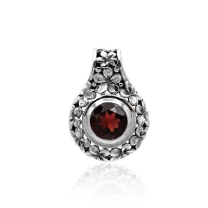 Floral RED GARNET Gemstone Slider Pendant Necklace in 925 Sterling Silver  -  2.5 Cm