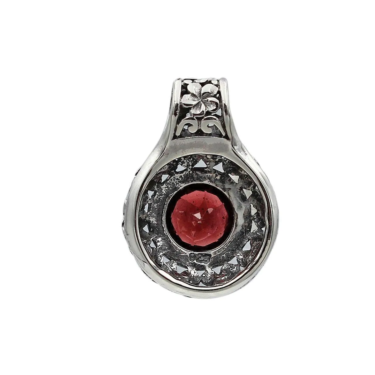 Floral RED GARNET Gemstone Slider Pendant Necklace in 925 Sterling Silver  -  2.5 Cm