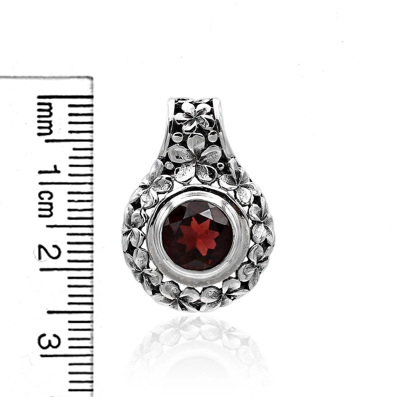 Floral RED GARNET Gemstone Slider Pendant Necklace in 925 Sterling Silver  -  2.5 Cm