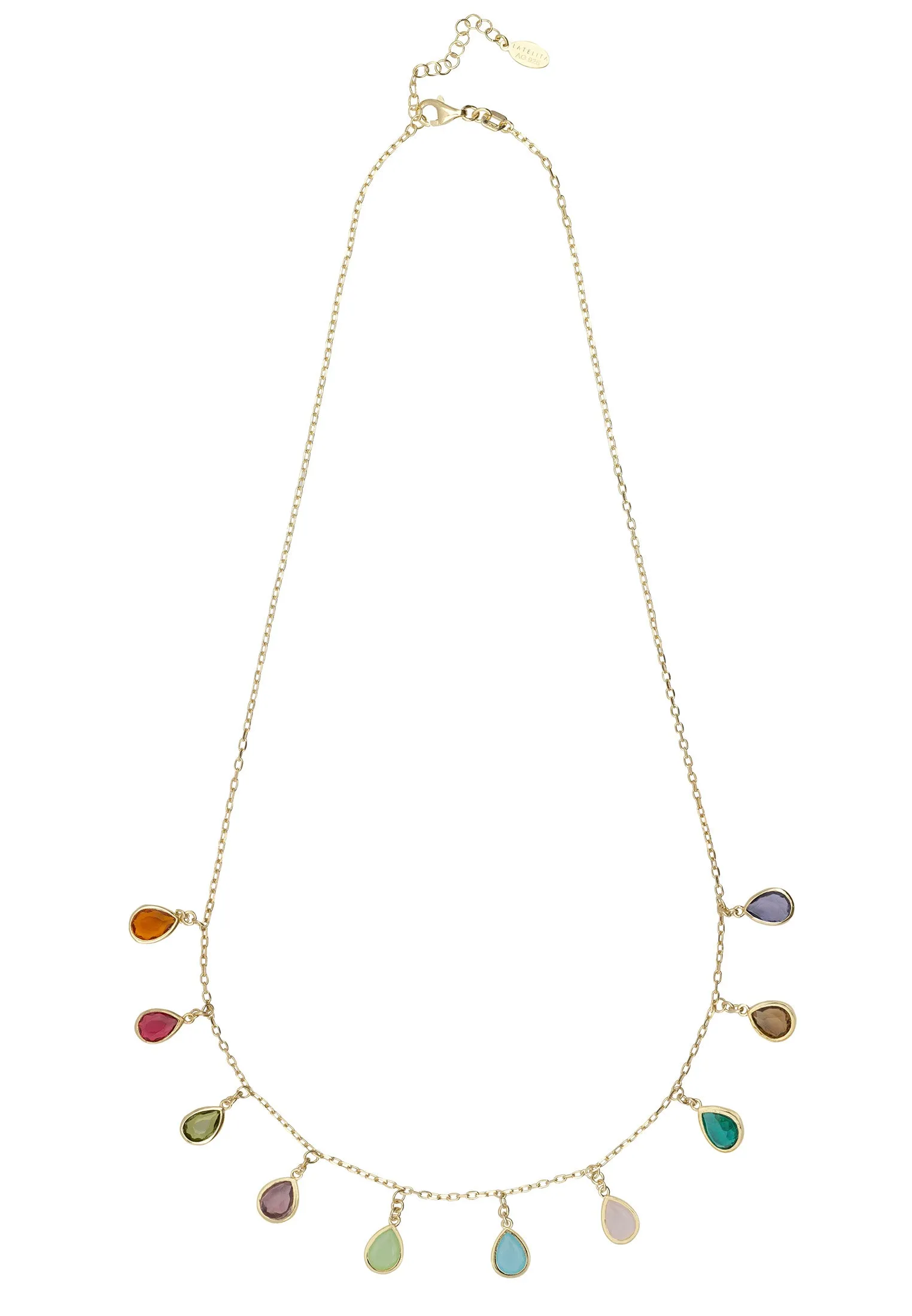 Florence Teardrop Gemstone Necklace Gold Multi Coloured