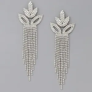 Flower Rhinestone Chandelier Drop Earrings (Color: Silver)