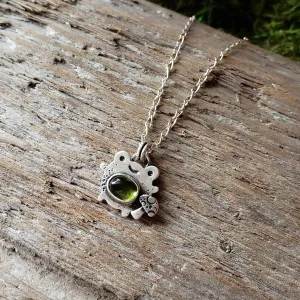 Foraging Frog Sterling Silver and Peridot Pendant