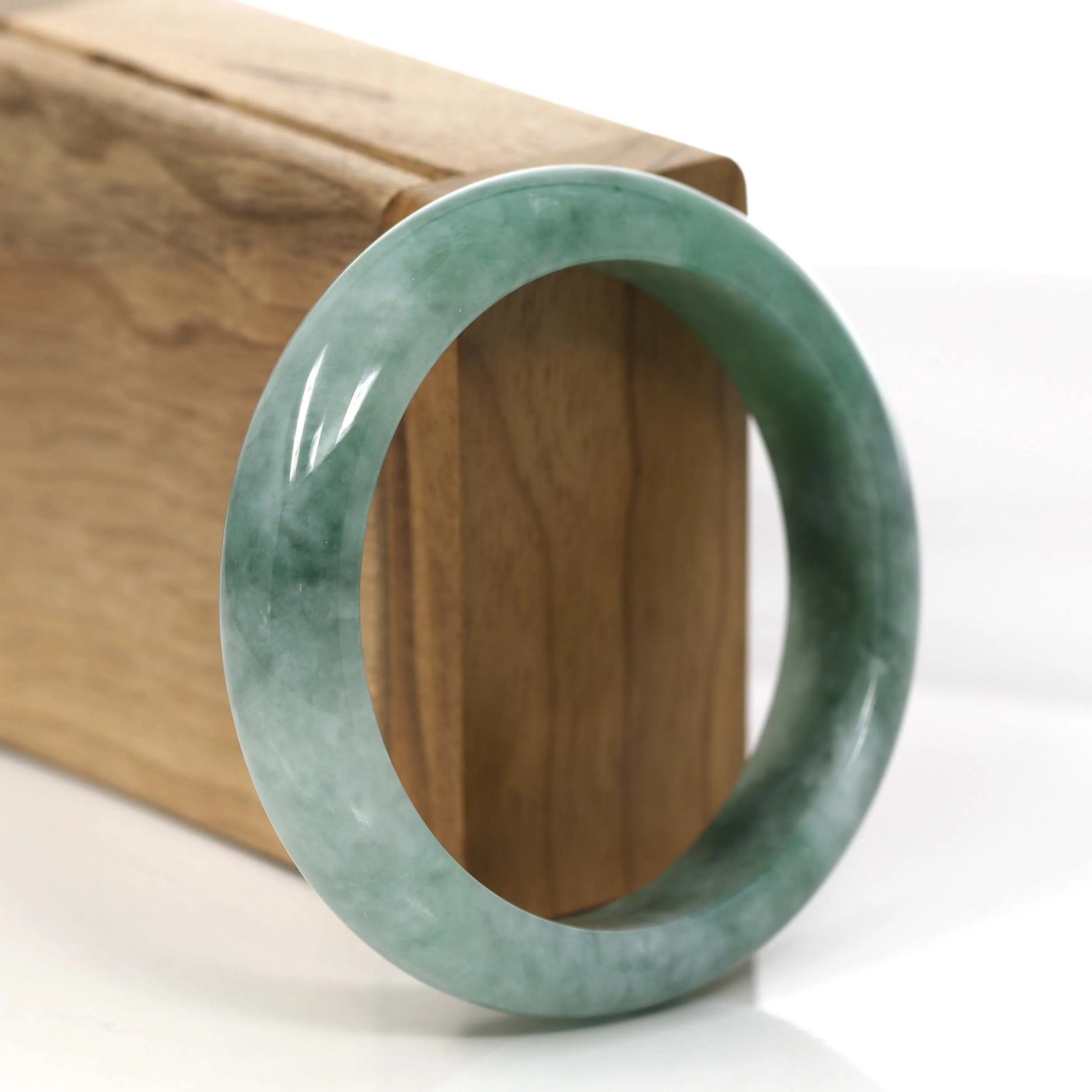 Forest Green Classic Real Jadeite Jade Bangle Bracelet (57.34 mm) #655