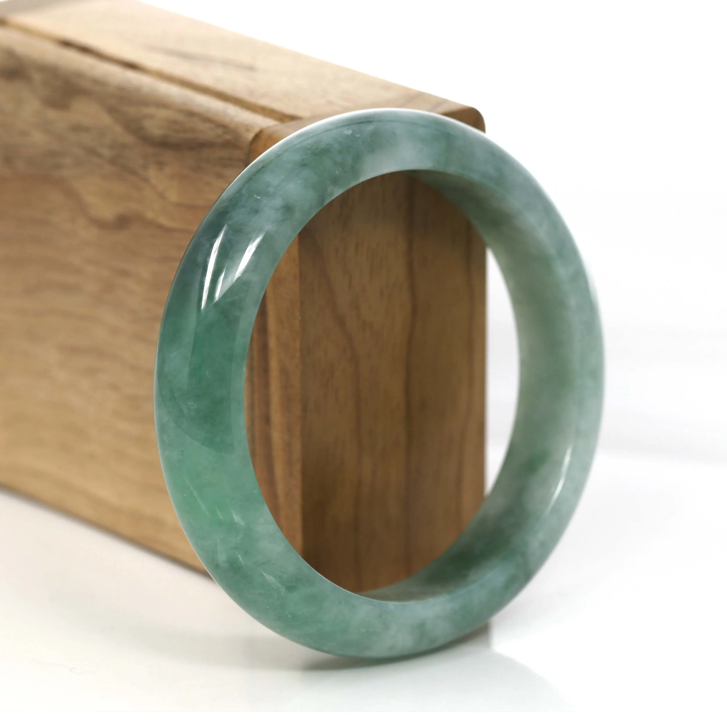 Forest Green Classic Real Jadeite Jade Bangle Bracelet (57.34 mm) #655