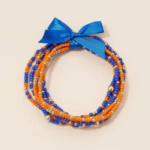 Game Day Seed Beaded Bracelet Set: Orange/Navy