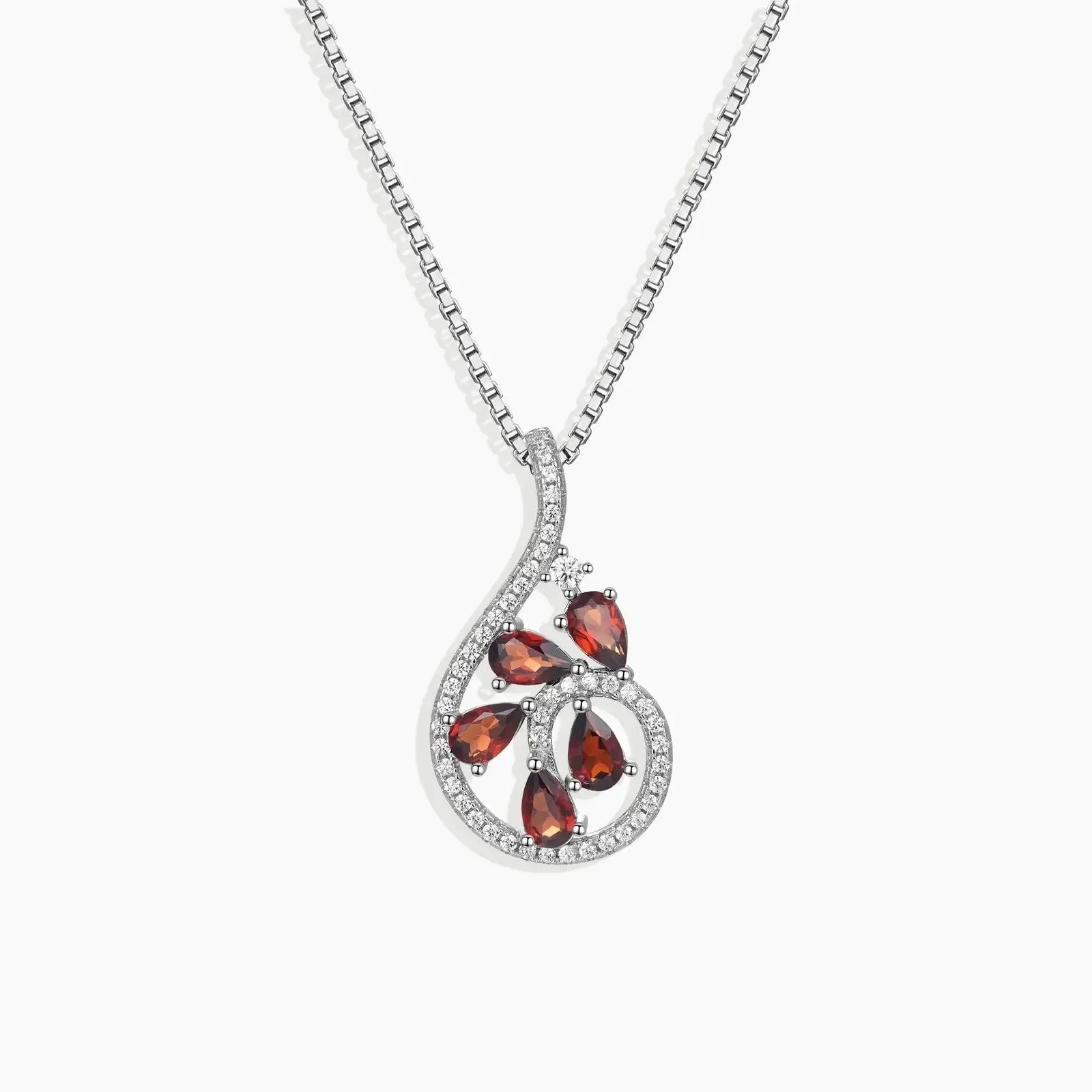 Garnet Dewdrop Necklace in Sterling Silver